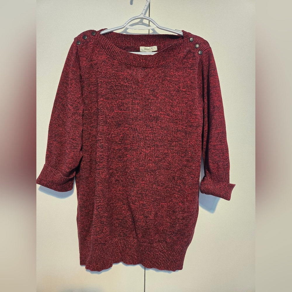 Dressbarn Burgundy Knit Women's Sweater with Button‎ Accent Shoulders- Size 1X